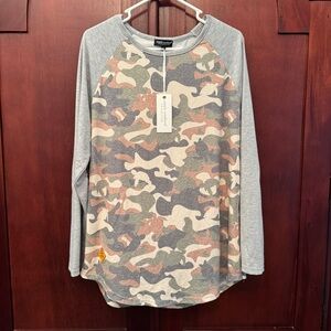 Simply Southern Camouflage Raglan Camo Shirt with Sequin Detail Size XL NWT